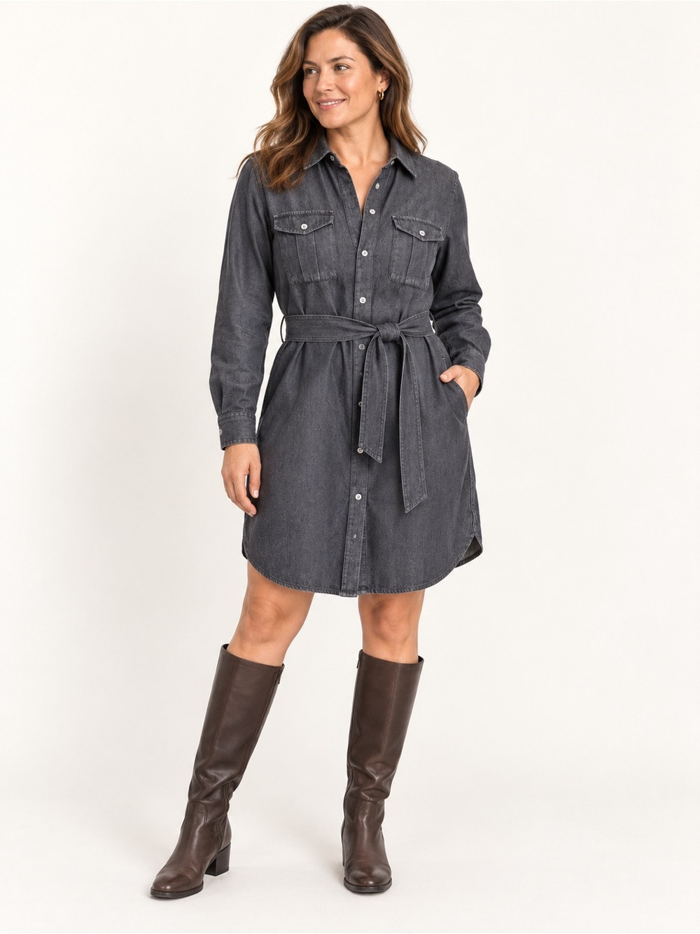 Lauren Ralph Lauren Black Denim Belted Shirt Dress – Size Medium